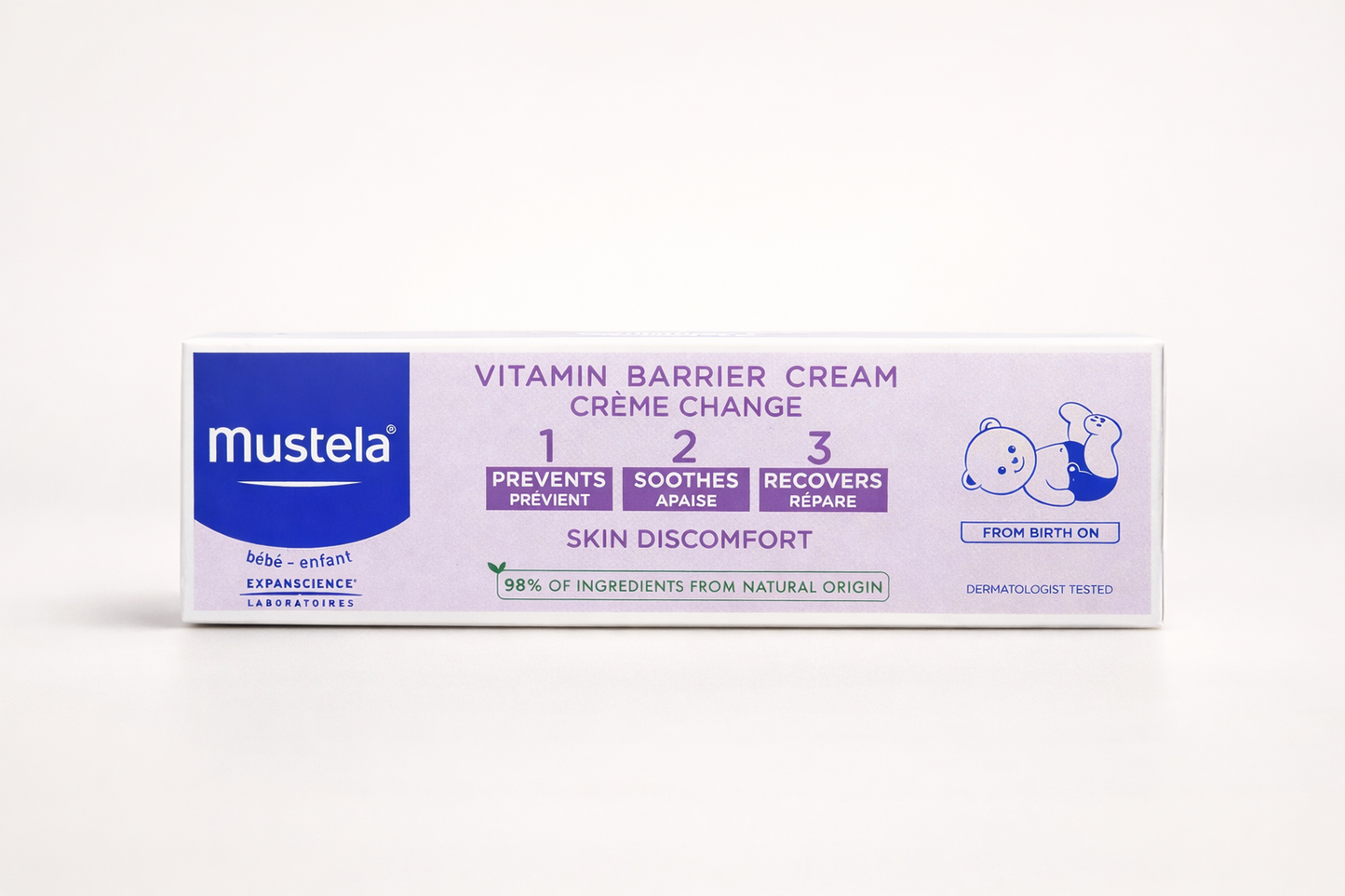 Mustela Crème Change Vitamine Barrière 1·2·3 – Dès la Naissance (98 % d’Origine Naturelle)
