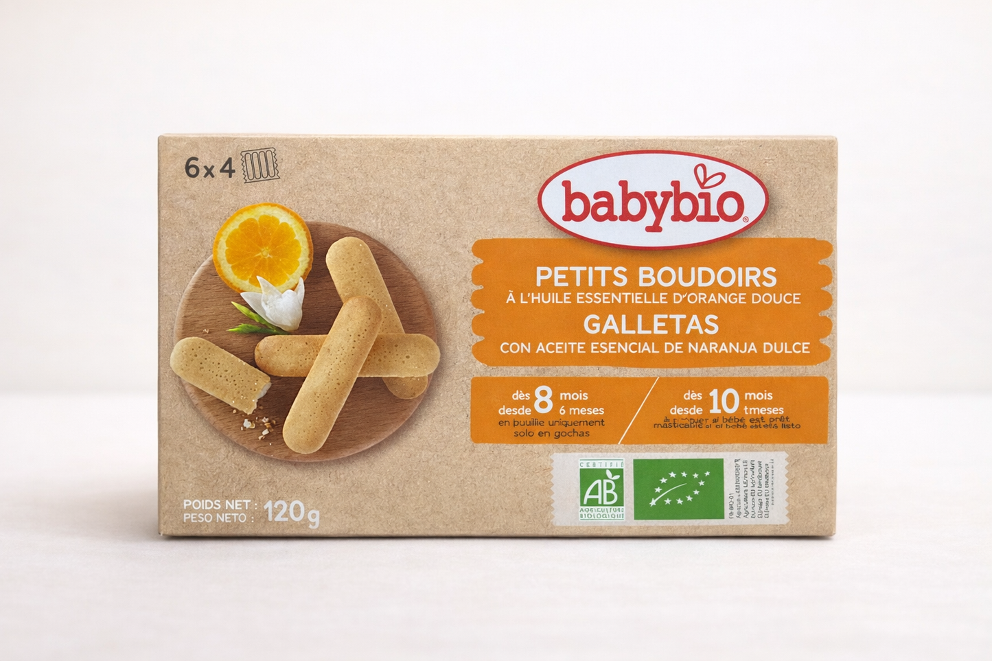 Babybio Petits Boudoirs Bio à l’huile essentielle d’orange douce – Dès 8 mois (120 g)