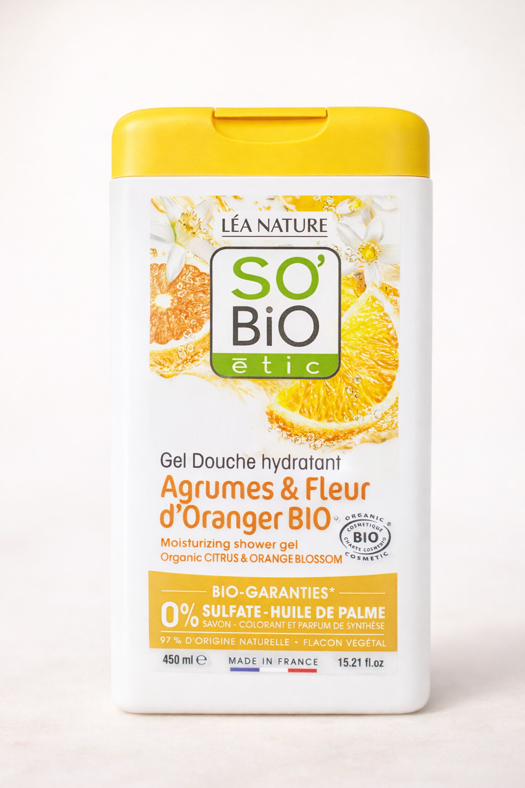 SO’BiO étic Gel Douche Hydratant Agrumes & Fleur d’Oranger Bio – 97% d’origine naturelle, sans sulfate ni huile de palme