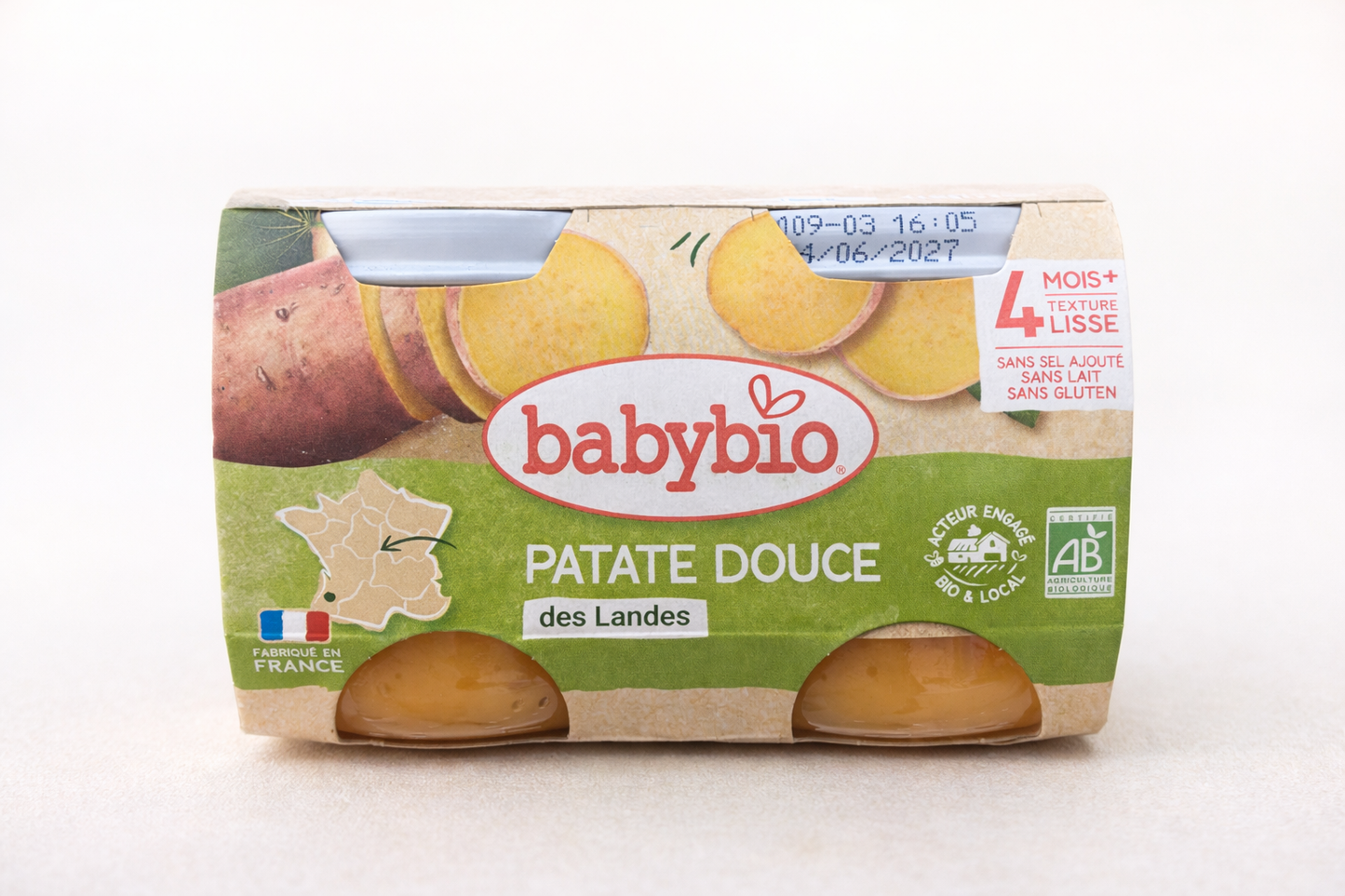 Babybio Patate Douce des Landes Bio – Dès 4 mois (2 x 130 g)