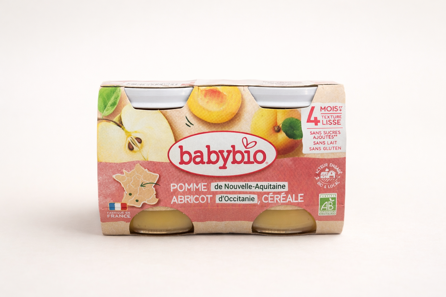 Babybio Pomme Abricot & Céréale Bio – Dès 4 mois (2 x 130 g)