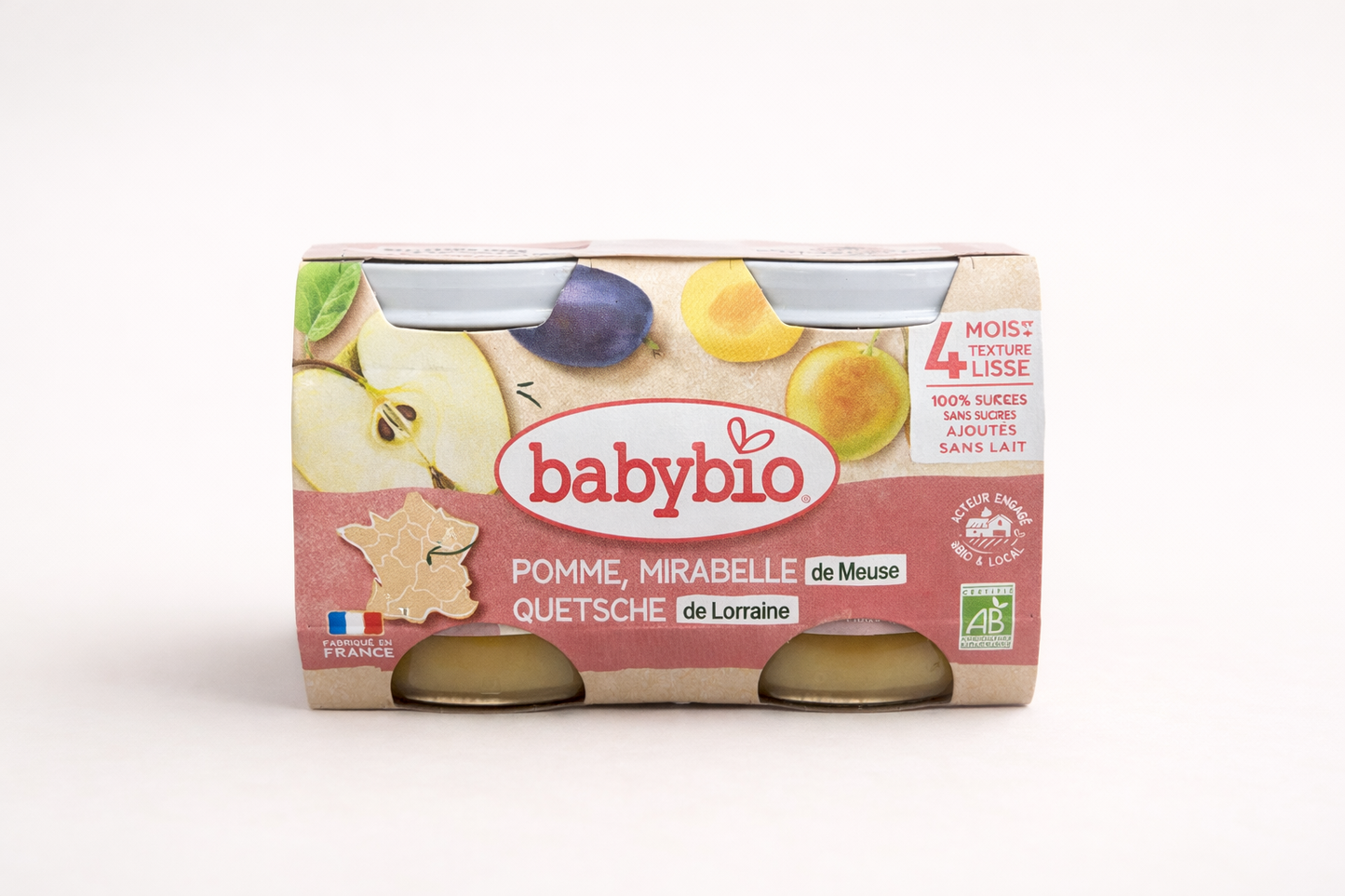Babybio Pomme, Mirabelle & Quetsche Bio – Dès 4 mois (100% fruits)