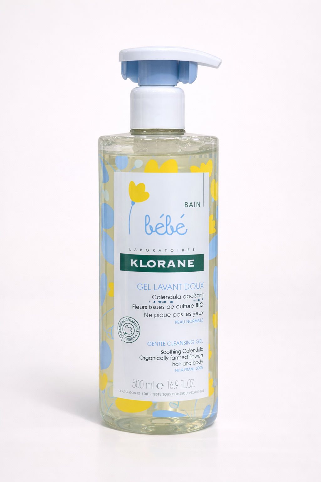 Klorane Bébé Gel Lavant Doux 500 ml – Calendula BIO Apaisant, Corps & Cheveux