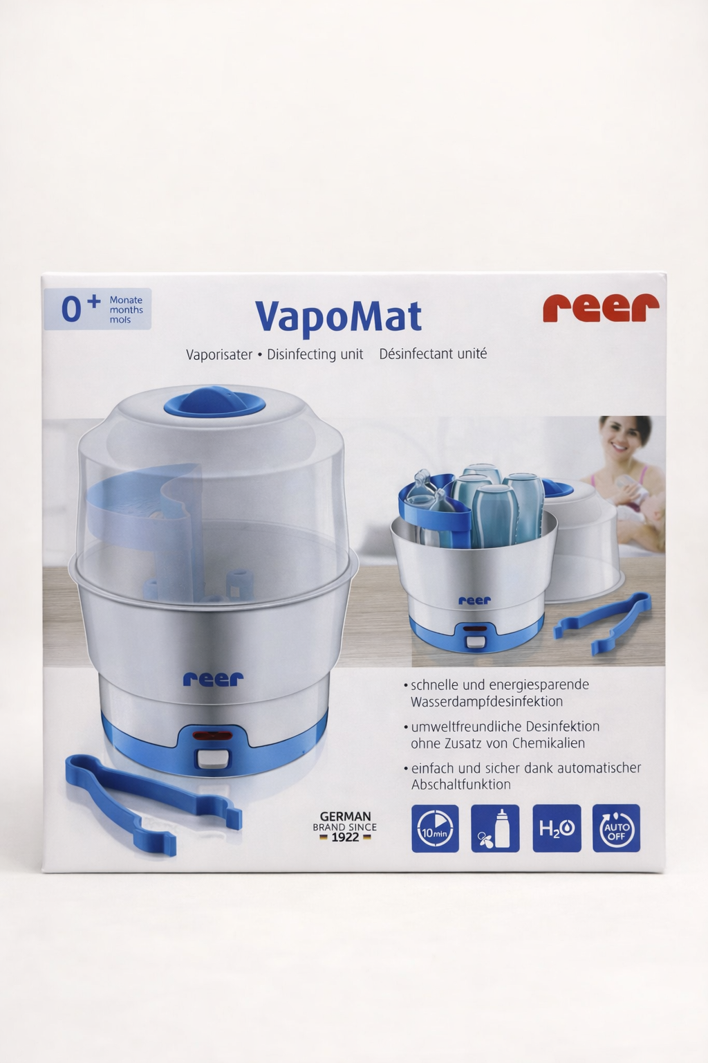 Reer VapoMat – Stérilisateur Vapeur Biberons 0+ (Arrêt Automatique)