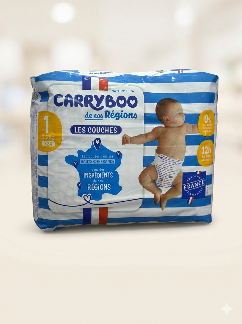 Carryboo de nos Régions – Couches Taille 1 (2–5 kg) x24 – Origine France
