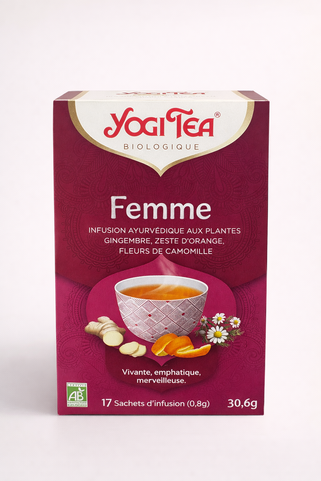 Yogi Tea Femme Bio – Infusion Ayurvédique Gingembre, Zeste d’Orange & Camomille (17 sachets)