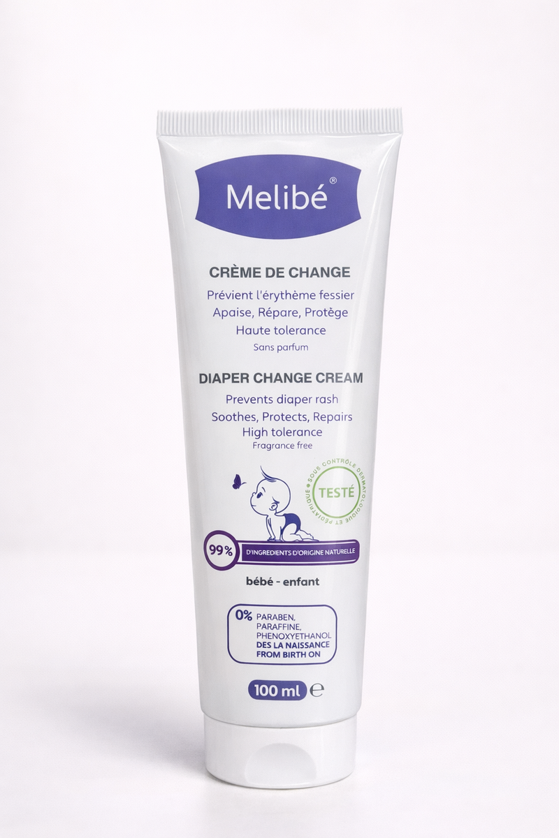 Melibé Crème de Change Bébé – 99% d’Origine Naturelle | Sans Parfum | Protège & Apaise dès la Naissance – 100 ml