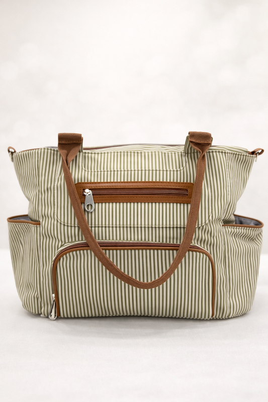 Sac à Langer Bébé Rayé Vert – Grand Format Organisé & Élégant