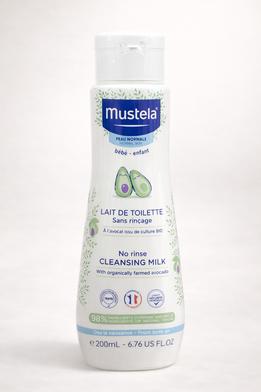 Mustela Lait de Toilette Sans Rinçage à l’Avocat Bio – Peaux Normales Bébé & Enfant (200 ml)