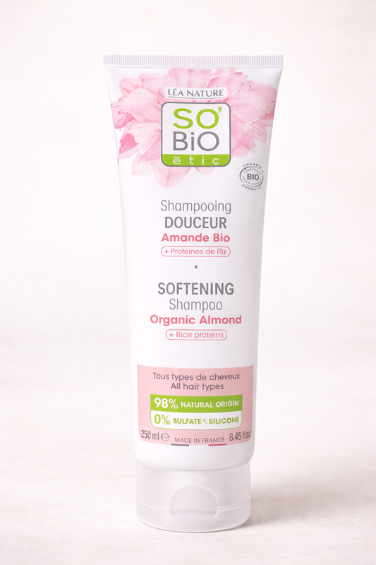 SO'BiO étic Shampooing Douceur Amande Bio – 98% d’origine naturelle, sans sulfates ni silicone