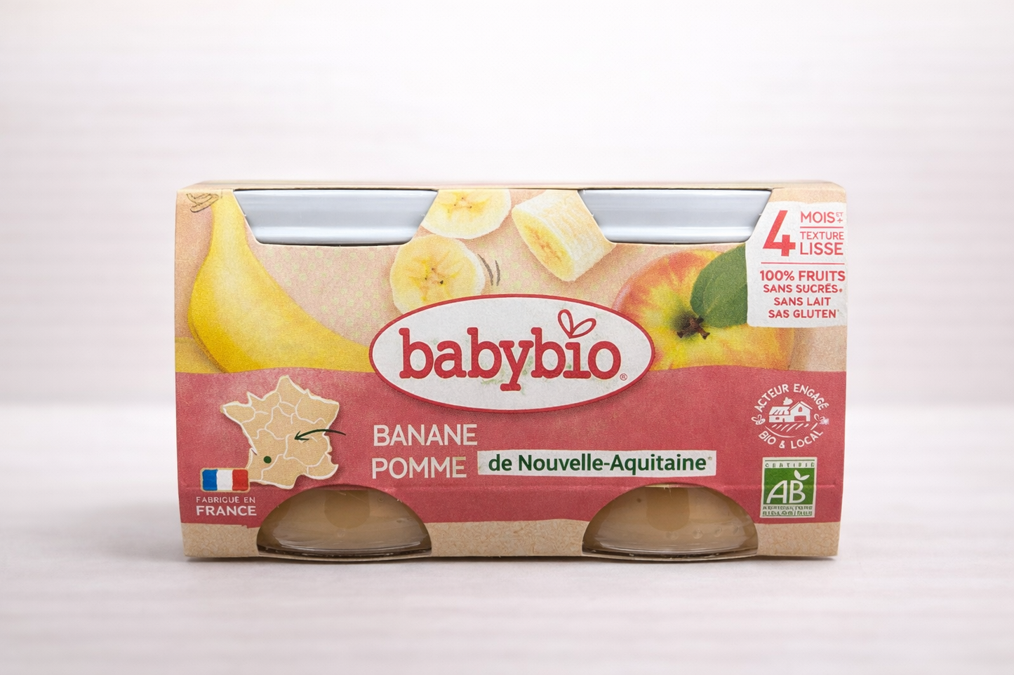 Babybio Banane Pomme Bio – Dès 4 mois (2 x 130 g)