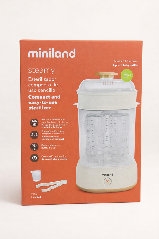 Miniland Steamy – Stérilisateur Vapeur Compact (jusqu’à 5 biberons)