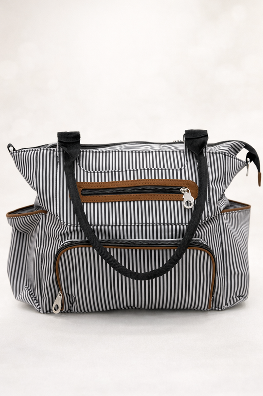 Sac à Langer Bébé Rayé Noir & Blanc – Grande Capacité & Organisation Optimale