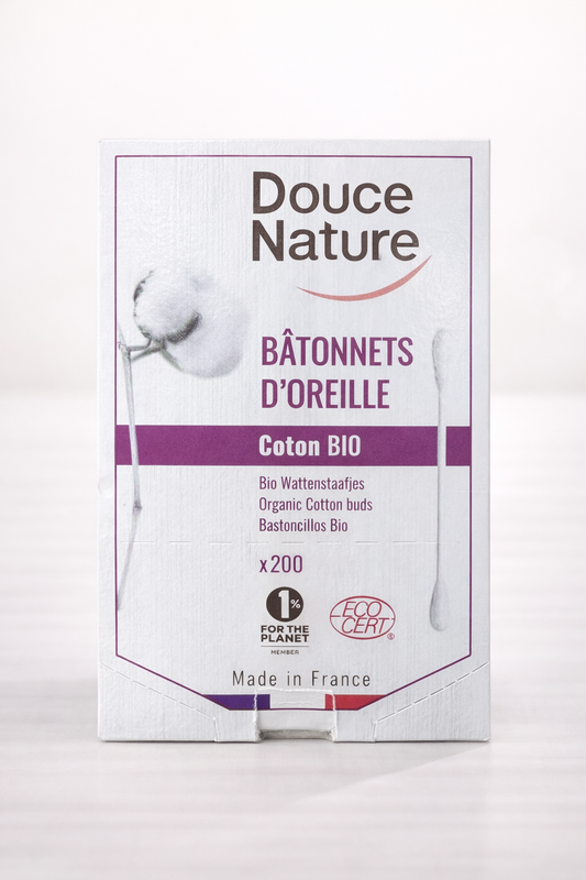 Douce Nature Bâtonnets d’Oreille Coton Bio – x200, Certifiés Ecocert, Made in France