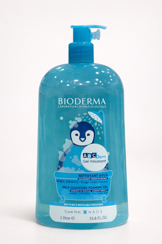Bioderma ABCDerm Gel Moussant Doux 1L – Nettoyant Visage, Corps & Cheveux Bébé