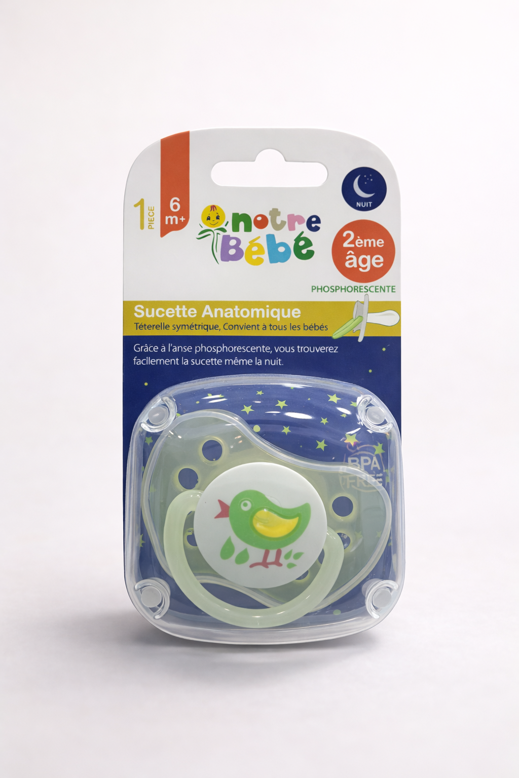 Notre Bébé Sucette Anatomique Phosphorescente 6m+ – 2ème Âge (Nuit, BPA Free)