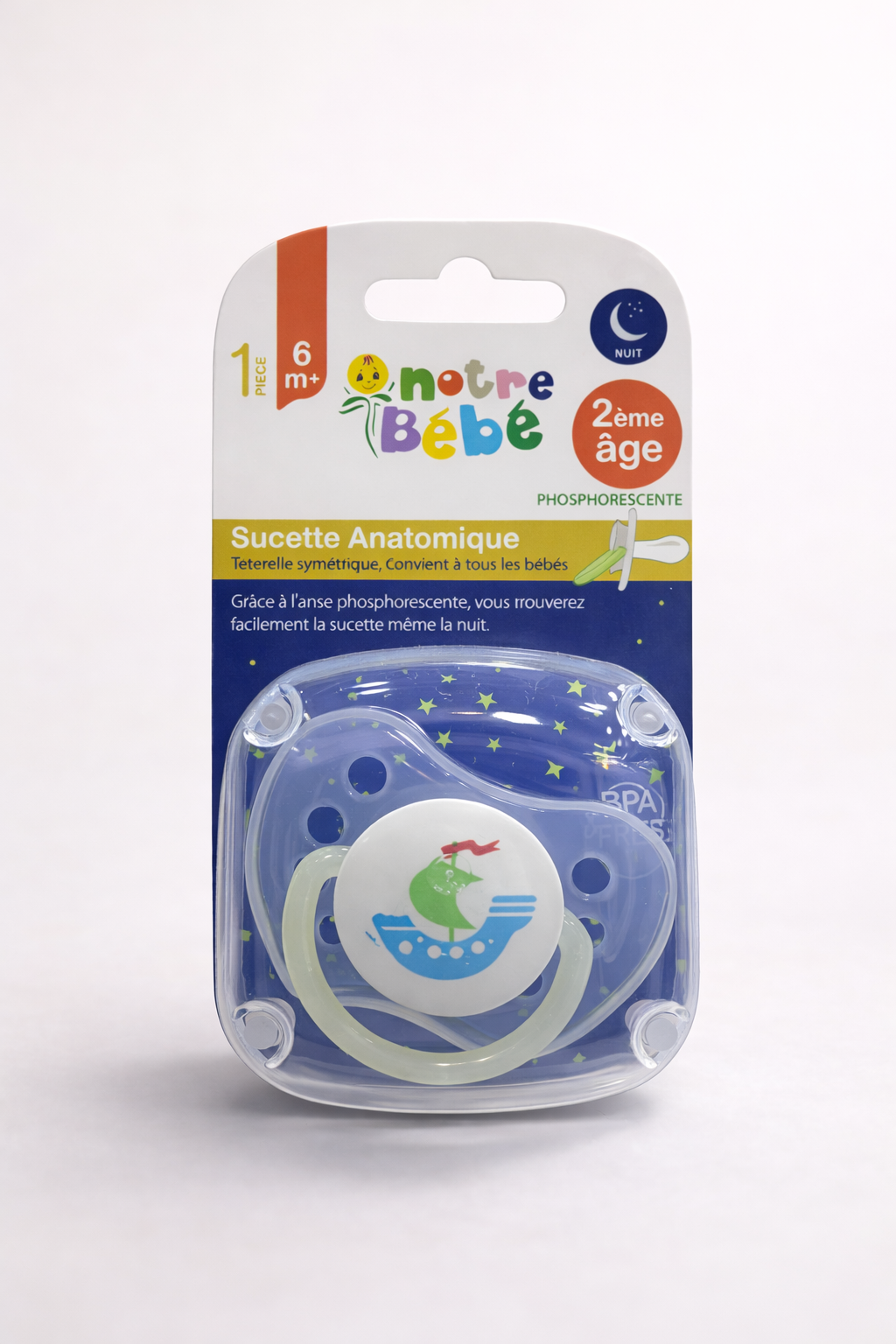 Notre Bébé Sucette Anatomique Phosphorescente Nuit – 6m+ (2ème âge)
