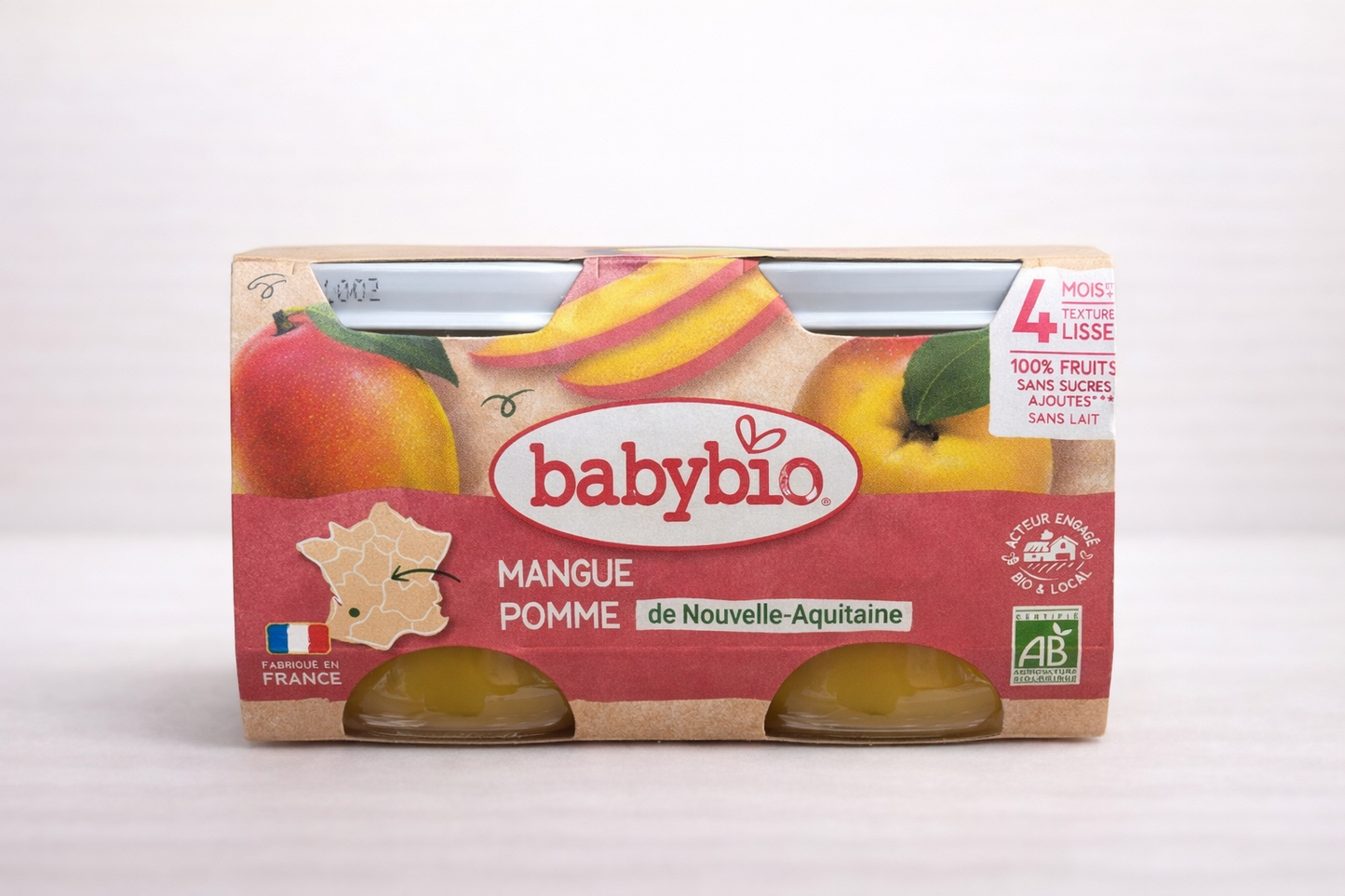 Babybio Mangue Pomme Bio – Dès 4 mois (2 x 130 g)