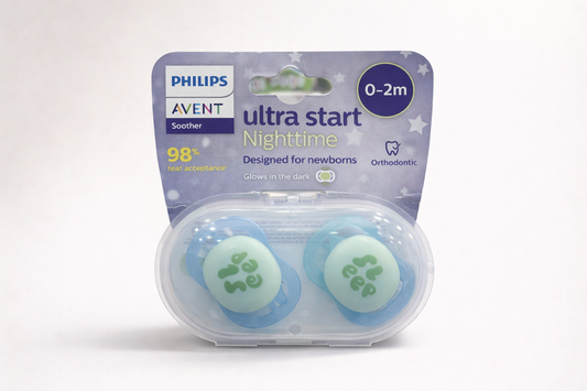 Philips Avent Ultra Start Nighttime Sucette 0–2 mois – Lot de 2 (Orthodontique, Phosphorescente)