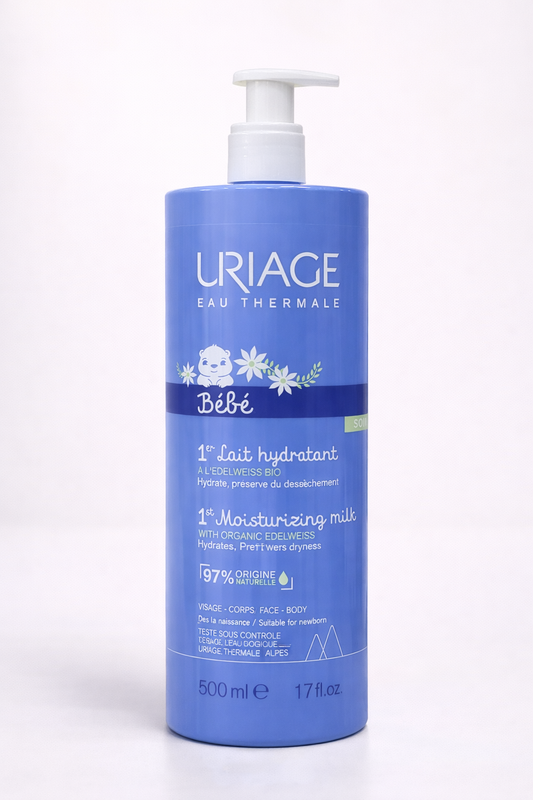 Uriage Bébé 1er Lait Hydratant – Edelweiss Bio, Dès la Naissance (Visage & Corps – 500 ml)
