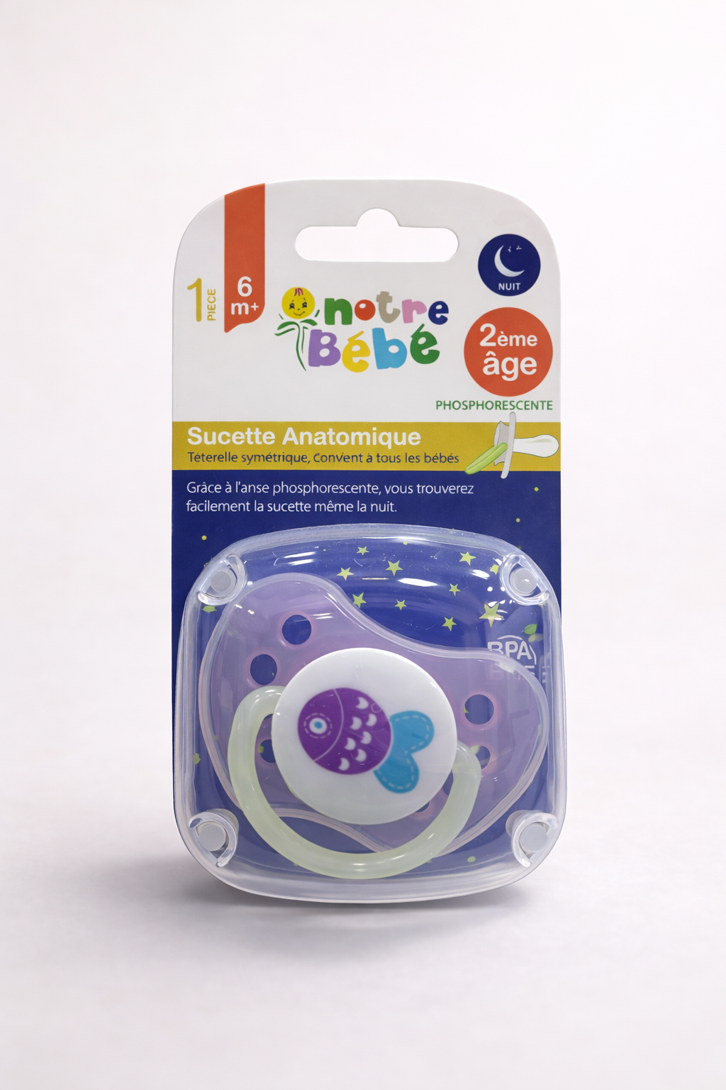 Notre Bébé Sucette Anatomique Phosphorescente Nuit – 6m+ (2ème âge)