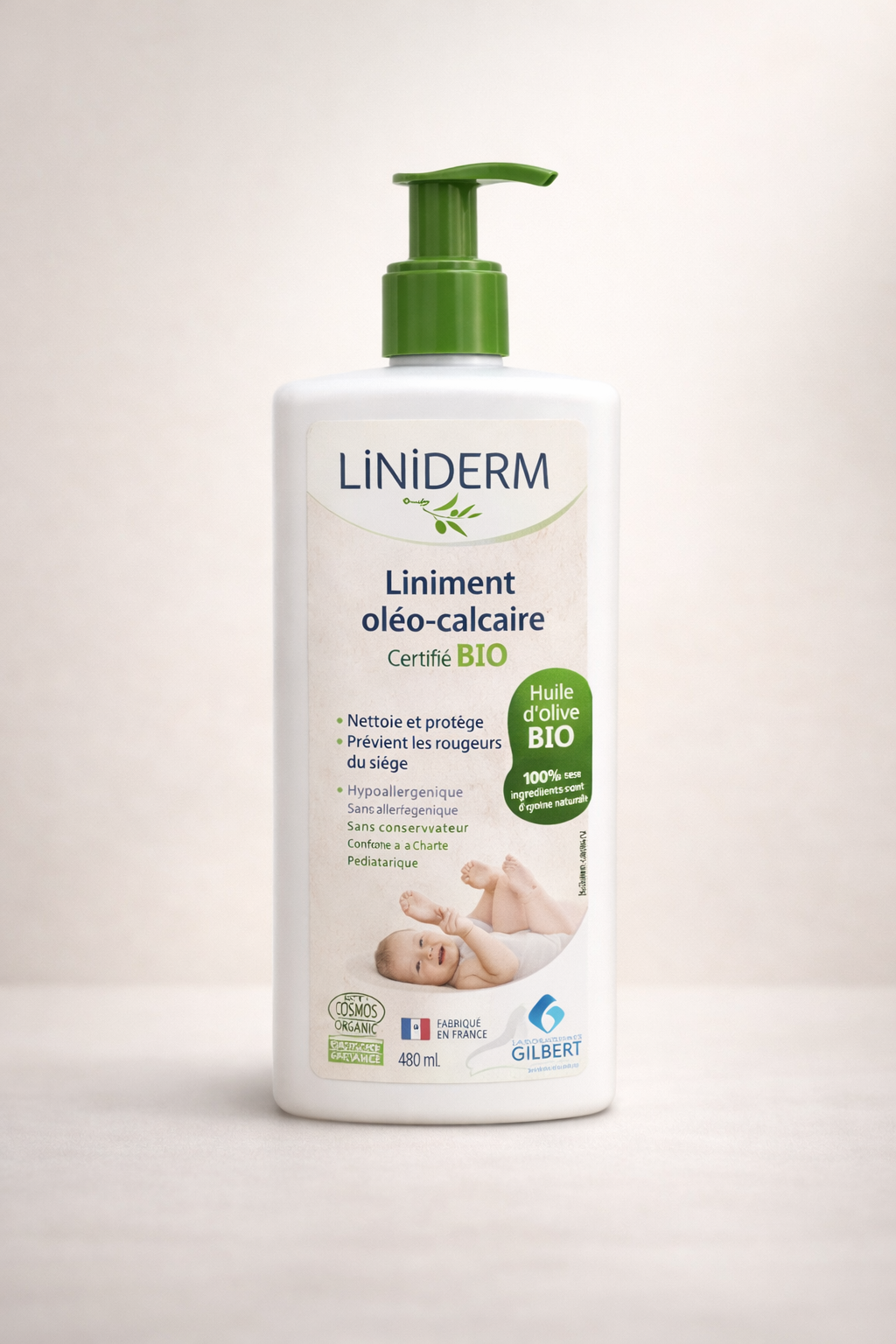 Liniderm Liniment Oléo-Calcaire Certifié BIO 480 ml – Huile d’Olive Bio – Gilbert Laboratoires