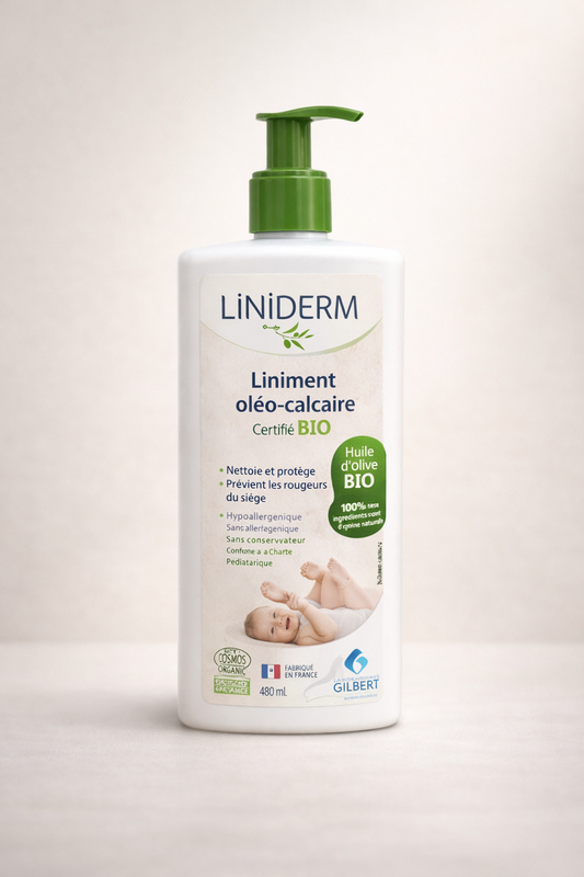 Liniderm Liniment Oléo-Calcaire Certifié BIO 480 ml – Huile d’Olive Bio – Gilbert Laboratoires