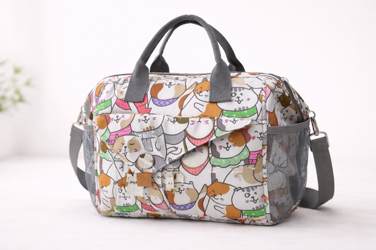 Sac à Langer Bébé Multipoches – Motif Chat & Organisation Quotidienne