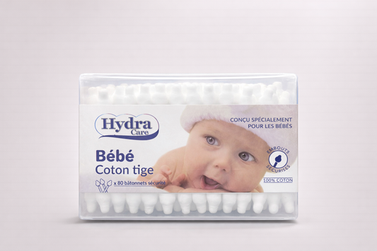 Hydra Care Bébé Coton-Tiges Sécurité – 100% Coton, Embouts Sécurisés (x80)
