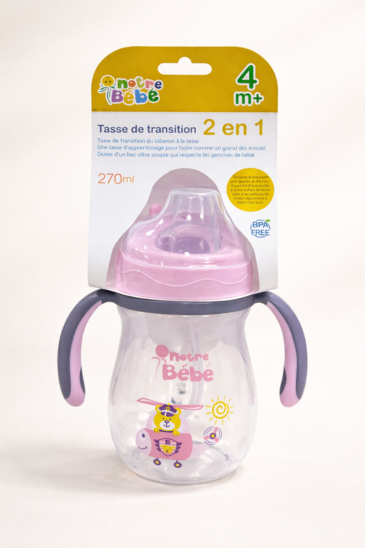 Notre Bébé Tasse de Transition 2 en 1 – 270 ml, Sans BPA (4m+)