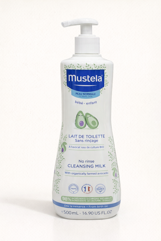 Mustela Lait de Toilette Sans Rinçage à l’Avocat Bio – Peaux Normales, Dès la Naissance (500 ml)
