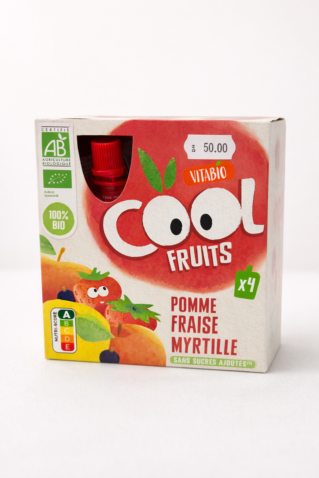 Vitabio Cool Fruits Bio – Pomme, Fraise & Myrtille (x4) – Sans Sucres Ajoutés