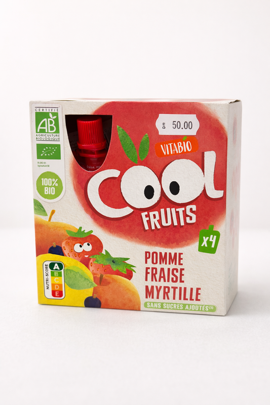 Vitabio Cool Fruits Bio – Pomme, Fraise & Myrtille (x4) – Sans Sucres Ajoutés
