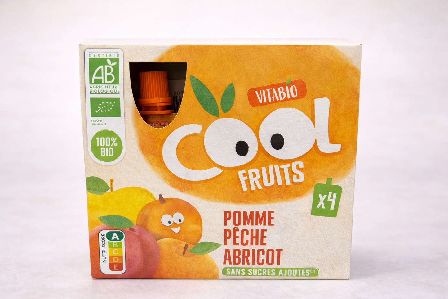 Vitabio Cool Fruits Bio – Pomme, Pêche & Abricot (x4) – Sans Sucres Ajoutés