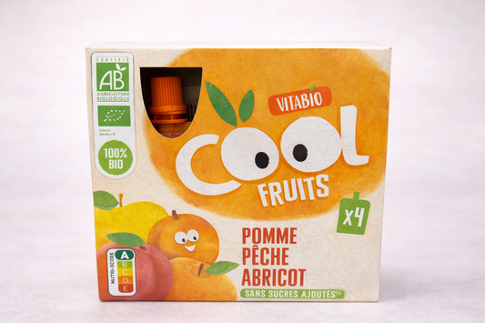 Vitabio Cool Fruits Bio – Pomme, Pêche & Abricot (x4) – Sans Sucres Ajoutés