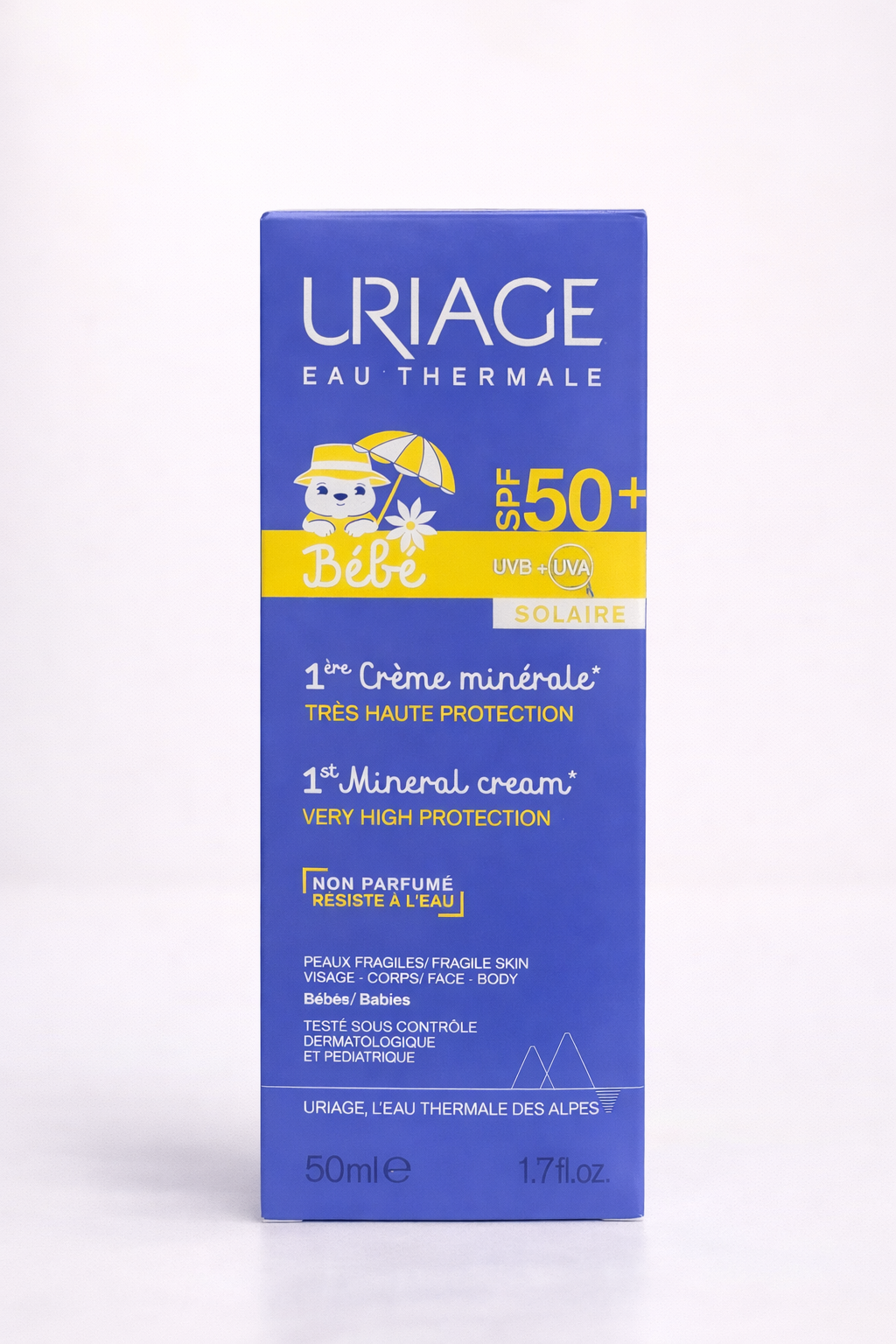Uriage Bébé 1ère Crème Minérale SPF50+ – Très Haute Protection, Peaux Fragiles (50 ml)