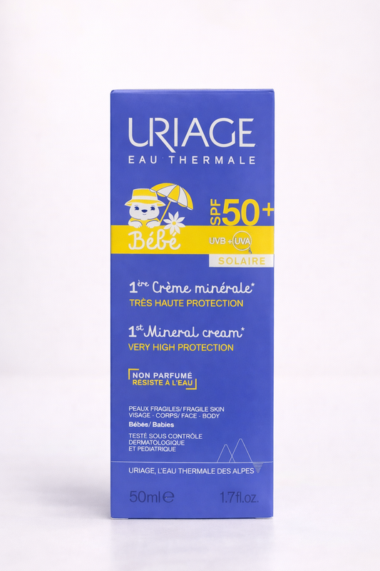 Uriage Bébé 1ère Crème Minérale SPF50+ – Très Haute Protection, Peaux Fragiles (50 ml)