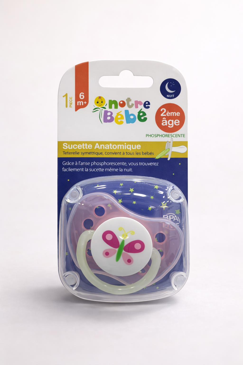Notre Bébé Sucette Anatomique Phosphorescente Nuit – 6m+ (2ème âge)