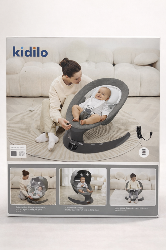 Kidilo – Transat bébé électrique relax  avec moustiquaire et dossier réglable