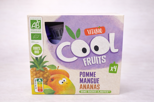 Vitabio Cool Fruits Bio – Pomme, Mangue, Ananas (x4) – Sans Sucres Ajoutés