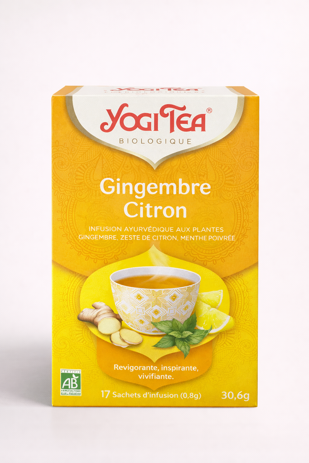 Yogi Tea Gingembre Citron Bio – Infusion Ayurvédique au Gingembre, Citron & Menthe Poivrée (17 sachets)