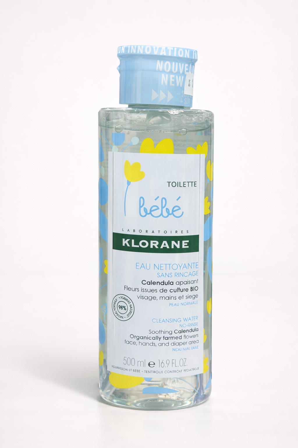 Klorane Bébé Eau Nettoyante Sans Rinçage au Calendula BIO – Visage, Mains & Siège (500 ml)
