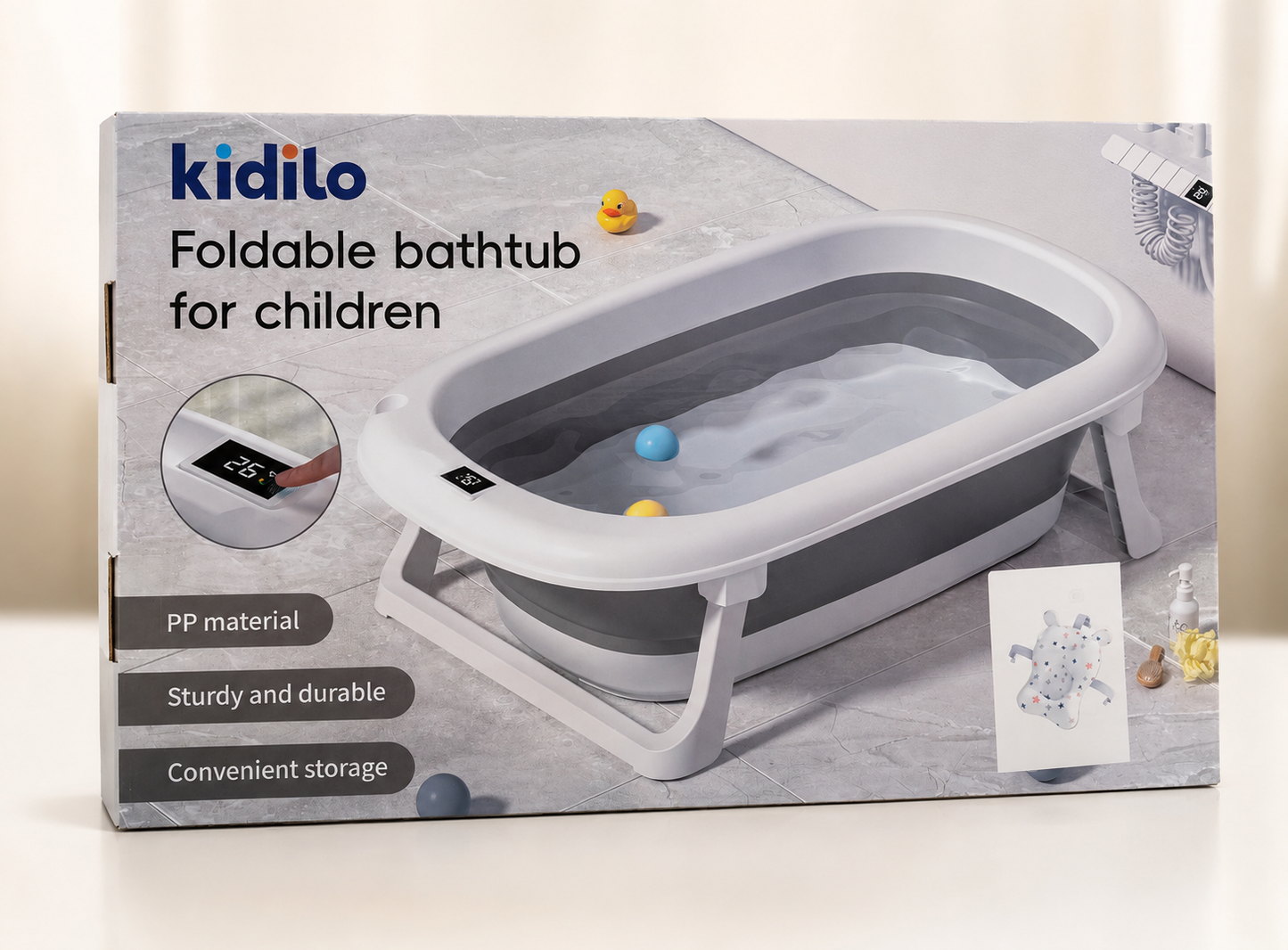 baignoire kidilo pliable en silicone avec thermometre et coussin
