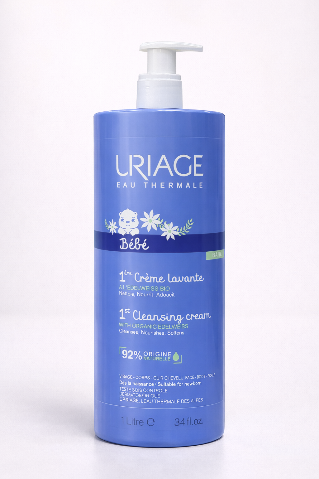 Uriage Bébé 1ère Crème Lavante 1L – Nettoie, Nourrit & Protège dès la Naissance