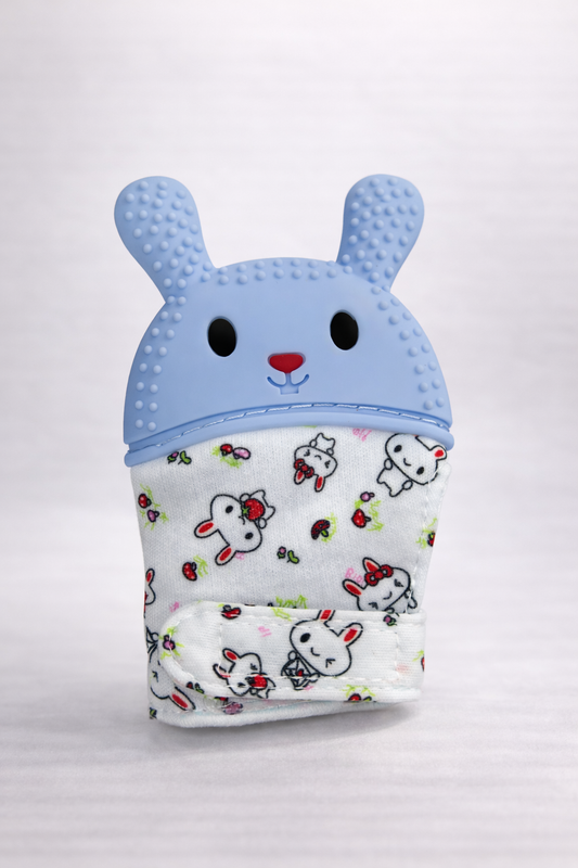 Gant de dentition bébé en silicone avec attache – Motif lapin