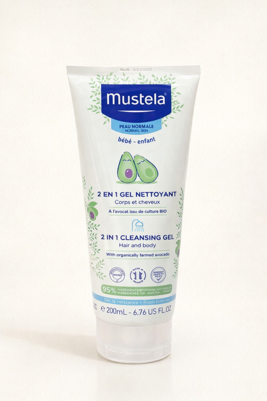 Mustela 2 en 1 Gel Nettoyant Bébé 200 ml – Corps & Cheveux à l’Avocat BIO, Dès la Naissance