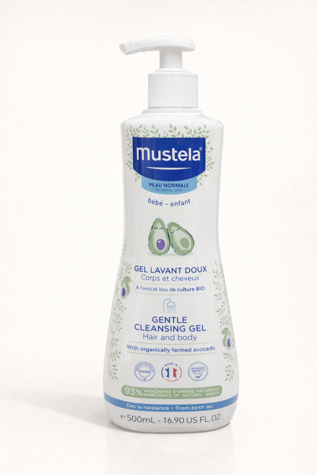 Mustela Gel Lavant Doux Bébé 500 ml – Corps & Cheveux à l’Avocat BIO, Dès la Naissance
