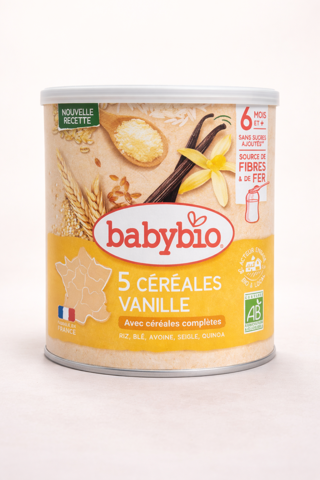 Babybio 5 Céréales Vanille Bio – Dès 6 mois (Source de fibres & de fer)