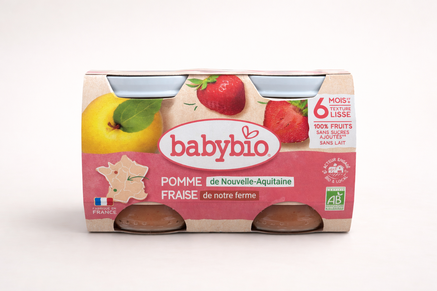 Babybio Pomme & Fraise Bio – Dès 6 mois (100% fruits, sans sucres ajoutés)