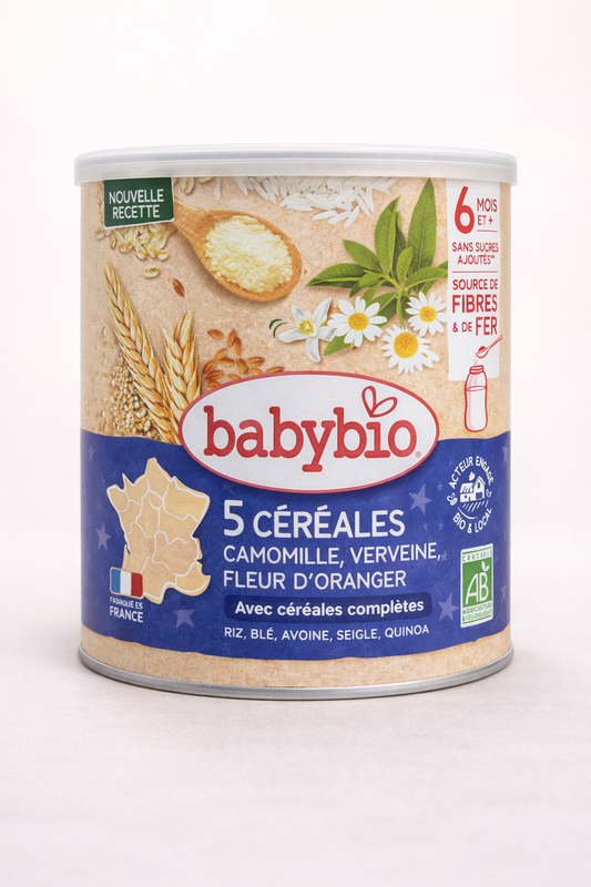 Babybio 5 Céréales Bio Camomille, Verveine & Fleur d’Oranger – Dès 6 mois